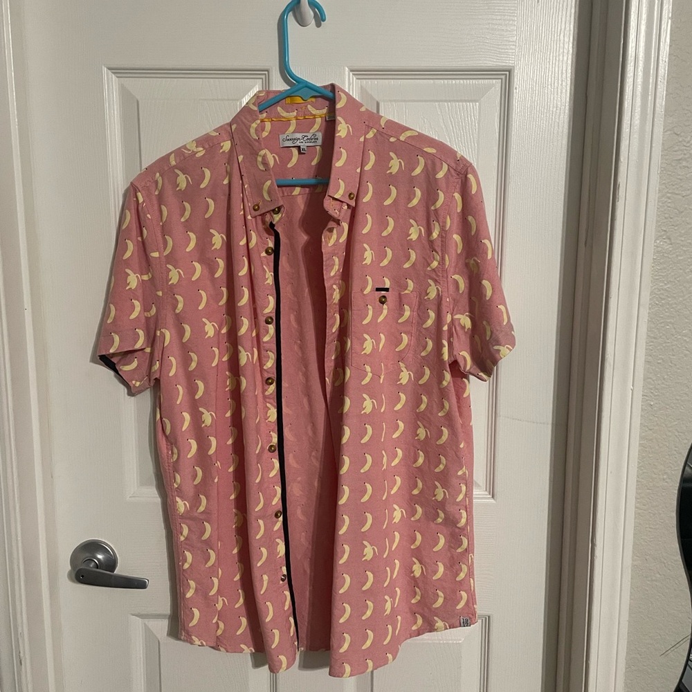 SOVREIGN CODE LA 1917 PINK MENS SHORT SLEEVE BUTTON DOWN SHIRT WITH BANANAS XL